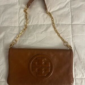 Tory Burch Tan Leather Chain Shoulder Bag/clutch